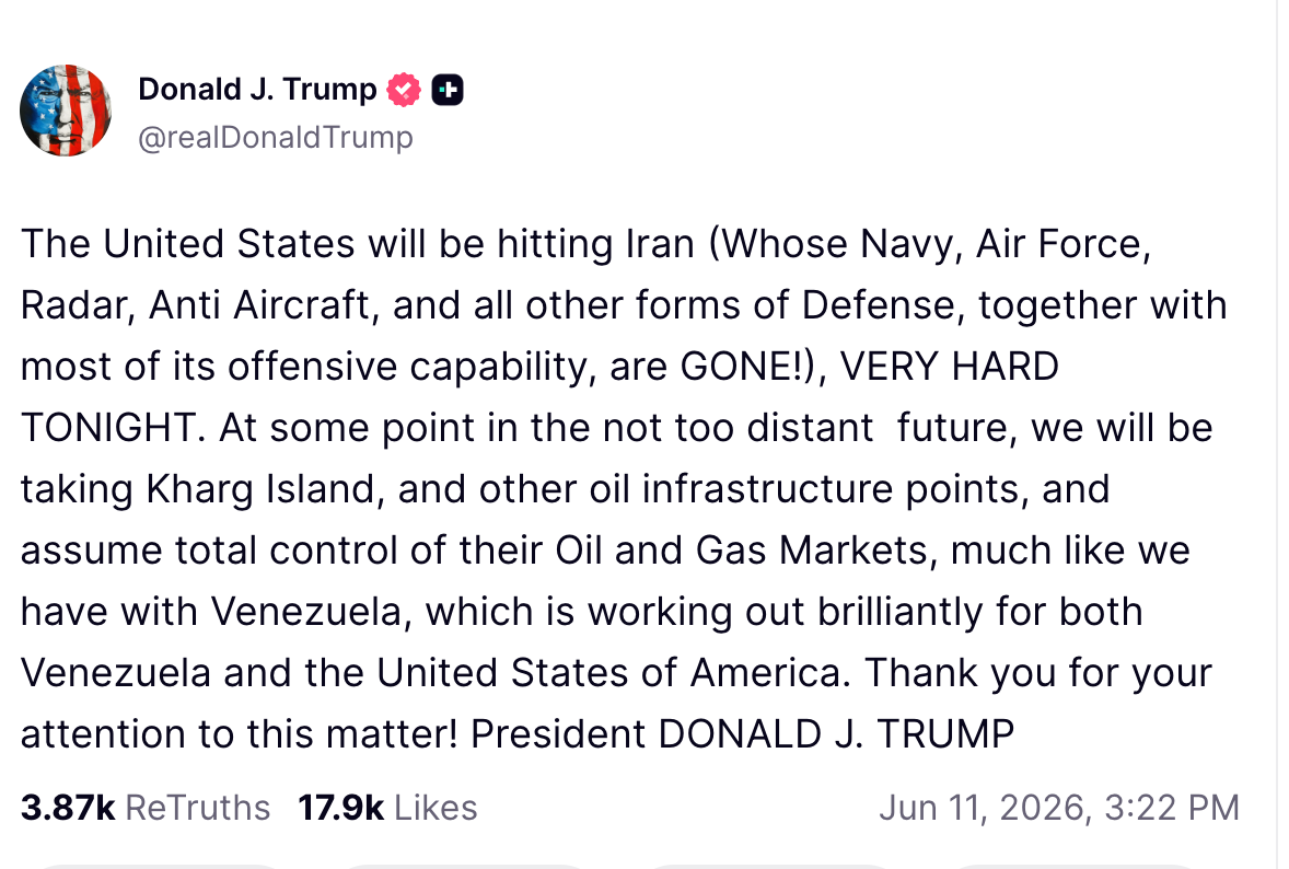 Donald Trump warns the US will control Kharg Island